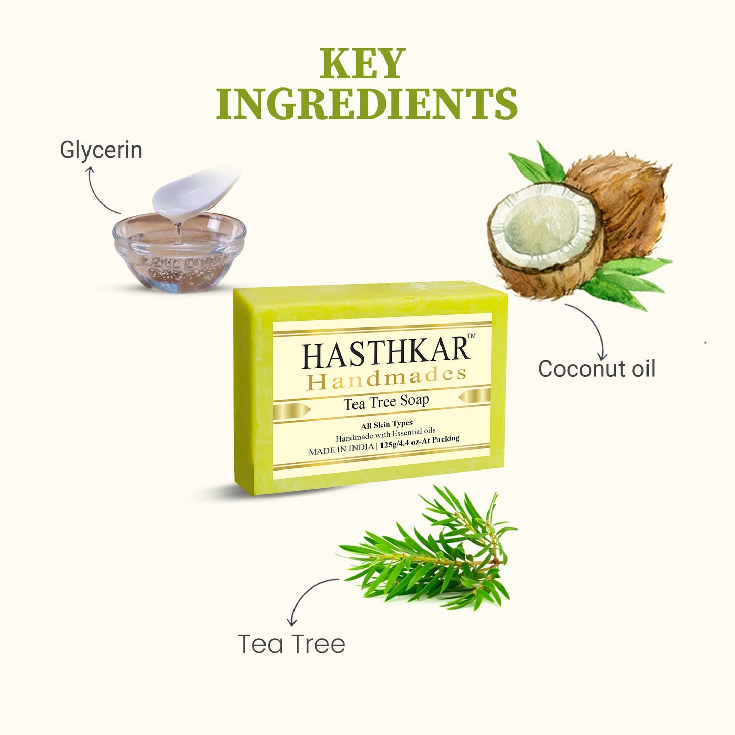 Hasthkar Handmades Glycerine Tea tree Soap 125gm Pack of 6