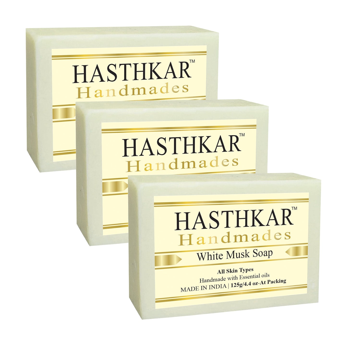 Hasthkar Handmades Glycerine White musk Soap 125gm PACK OF 3