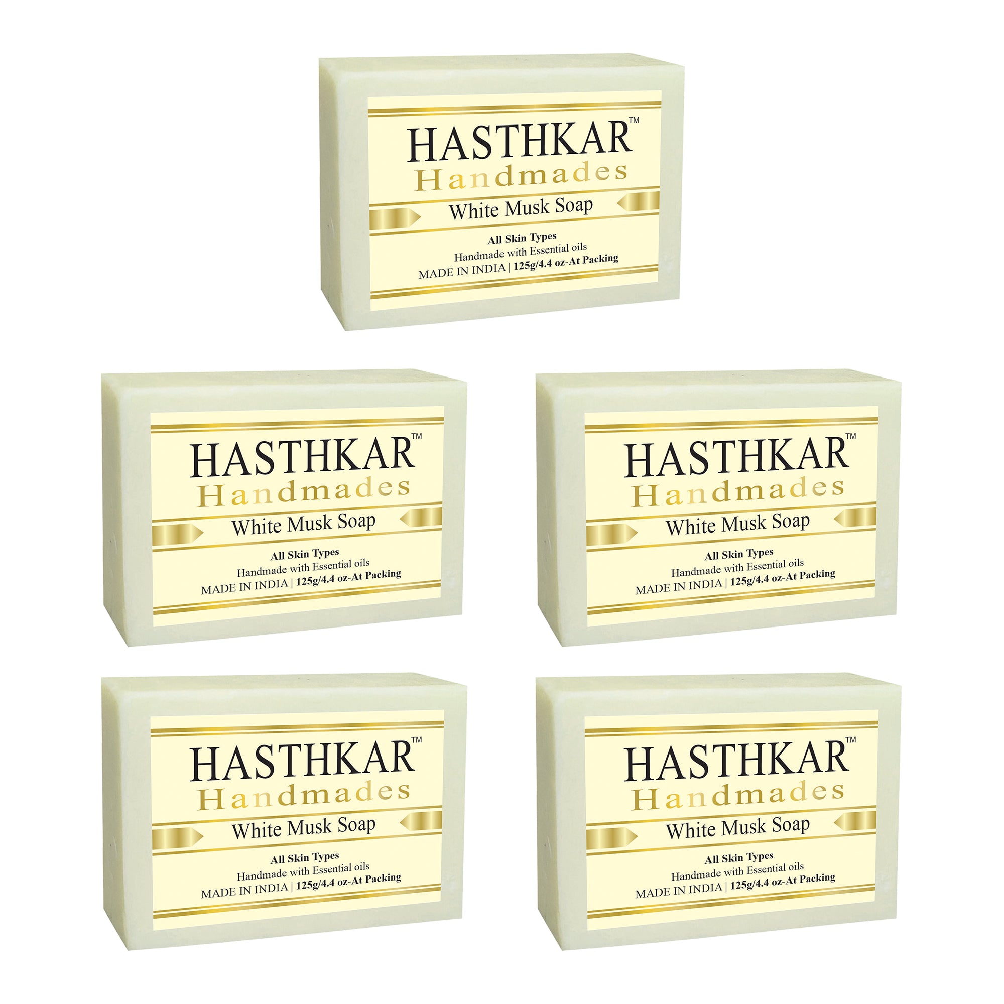 Hasthkar Handmades Glycerine White musk Soap 125gm Pack of 5