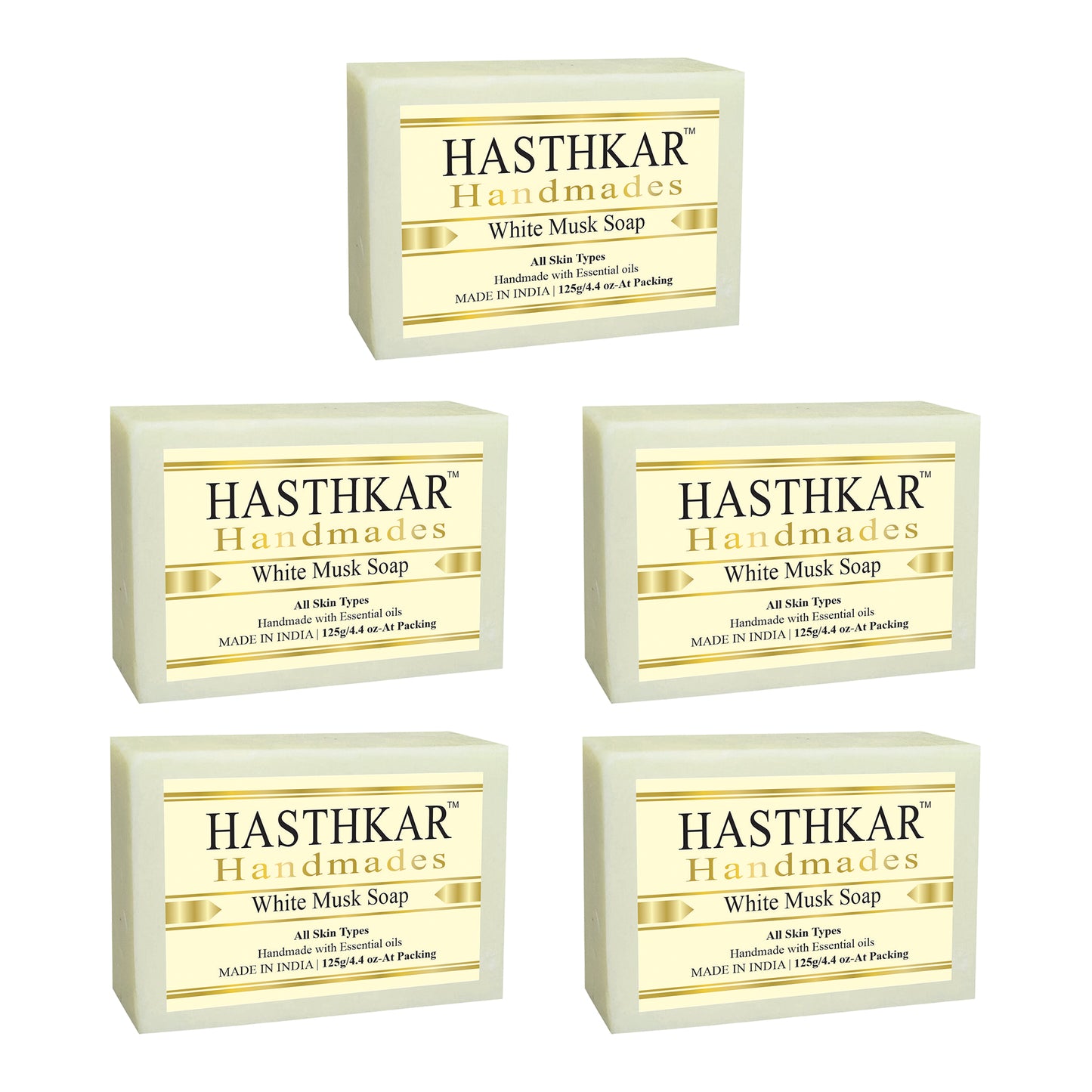 Hasthkar Handmades Glycerine White musk Soap 125gm Pack of 5