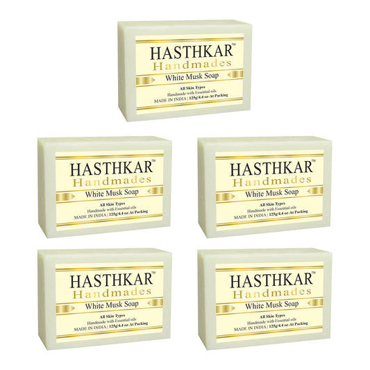 Hasthkar Handmades Glycerine White musk Soap 125gm Pack of 5
